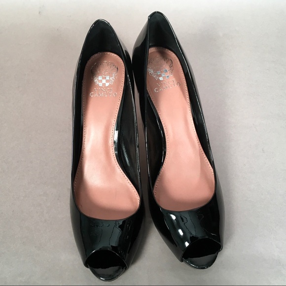 Shoes - Vince Camuto Peep toe Pumps Black Patten Leather